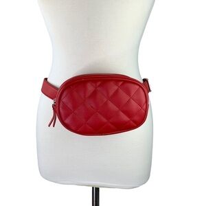 True Blue Cherry Red Quilted Top Zipper Closure Belt Bag Size M-L NWOT